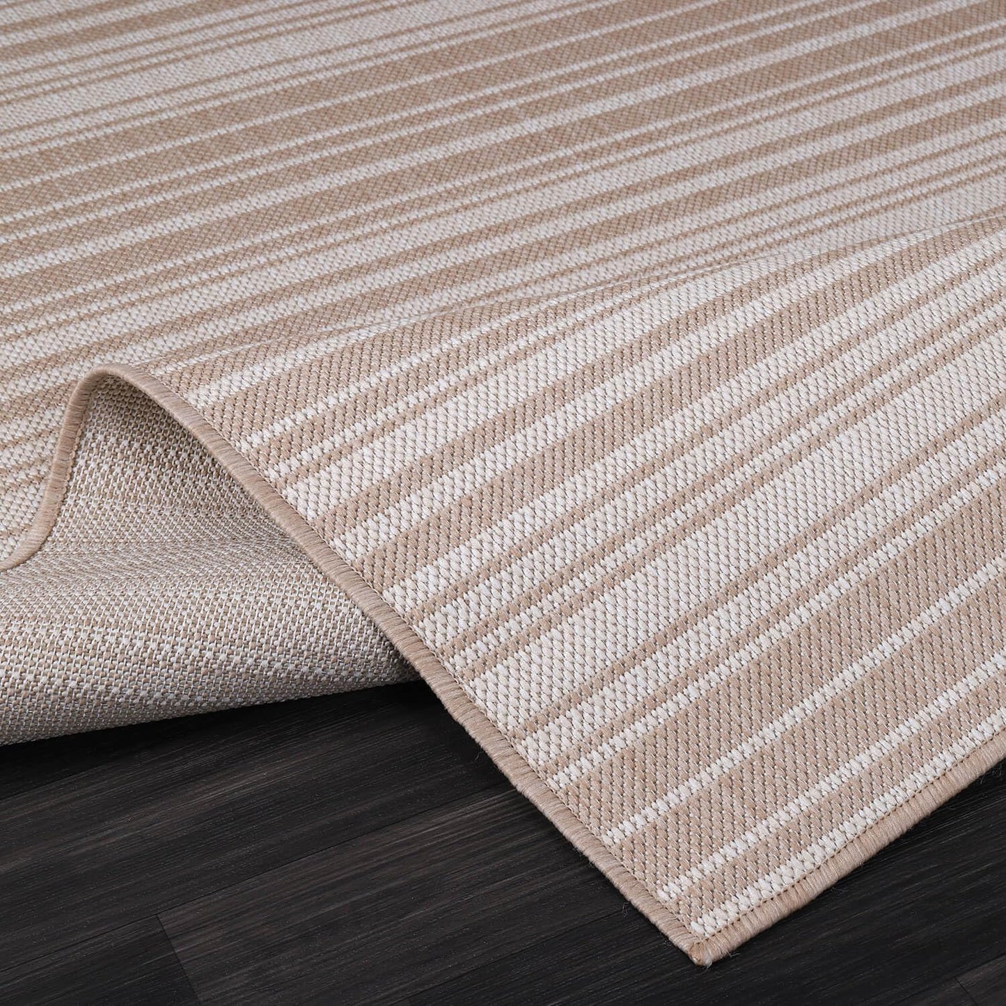 Stripe Outdoor Rug 9x12 Washable Outside Carpet for Indoor Patio Porch Waterproof Easy Cleaning Non Shedding Area Rugs Beige 9 x 12