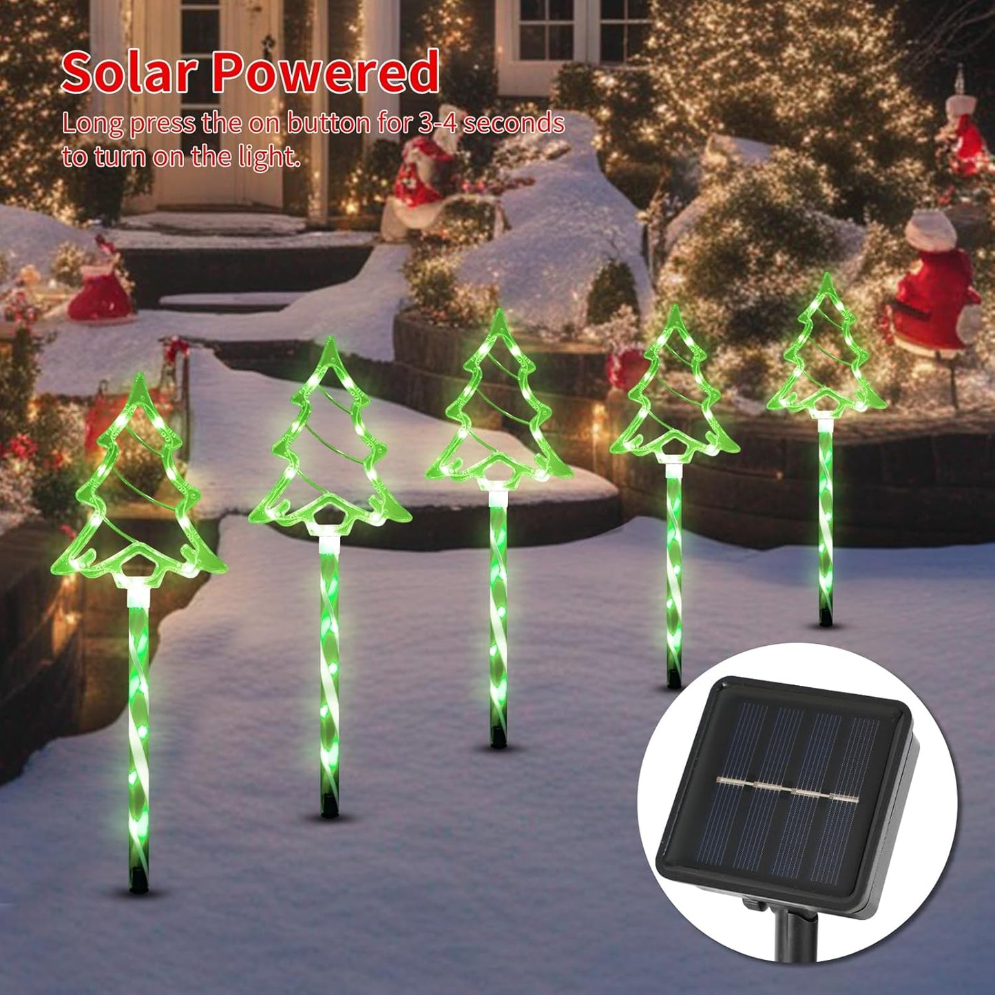 Christmas Solar Pathway Lights Outdoor Decorations， 8 Modes Xmas Tree Candy Lights Waterproof Led Garden Stake Light for Walkway Yard Lawn Porch Holiday Decor 5-Pack (Green Tube Tree, 5 Pack)