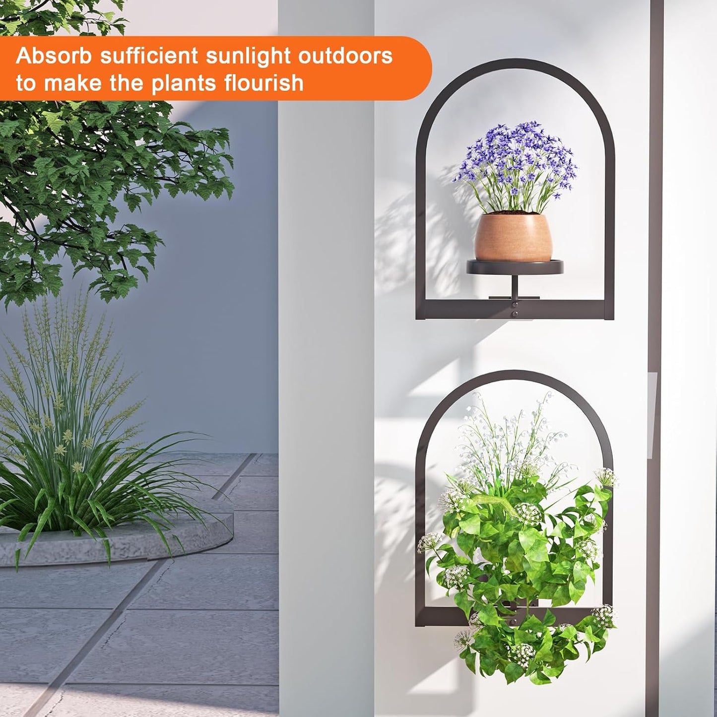 Wall Plant Holder, Wall Planter for Indoor Plants, Window Plant shelves for Multiple Plants Indoor Outdoor, Framed Plant Holder for Home Decor (2 Pack)