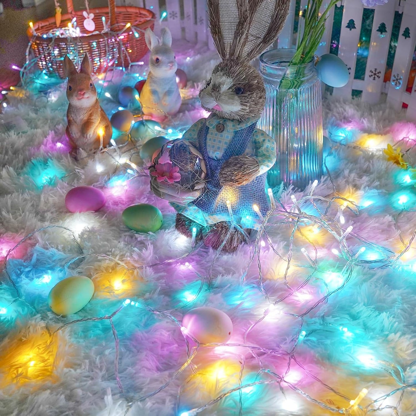 Easter Lights Battery Operated Fairy Lights, 2 Pack 33FT 100LED Multicolor easter String Lights, 8 Modes Waterproof Pastel Light Indoor Outdoor, Twinkle Lights for Room Garden Party Easter Decorations