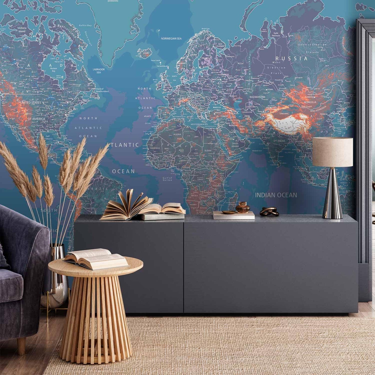 artgeist Premium Wall Mural World Map 98x69 in - XXL Non-Woven Wallpaper Fleece Wall Decor Photo Print Picture Image Design Home Map of The World k-A-0061-a-d