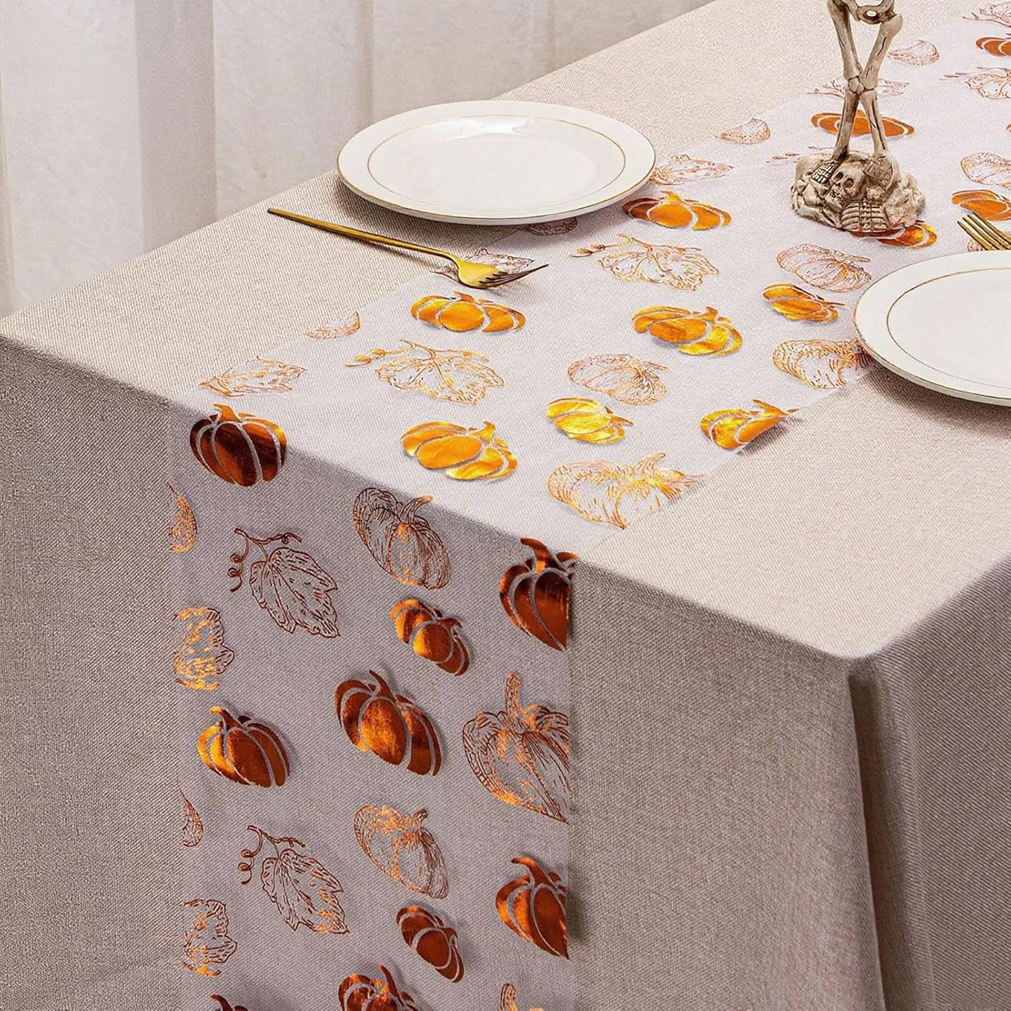 Pumpkin Table Runner Foil Metallic Thin Mesh Runners Fall Autumn Maple Leaves Table Runners for Tables Kitchen Dining Decorations Party Supplies 11*108"