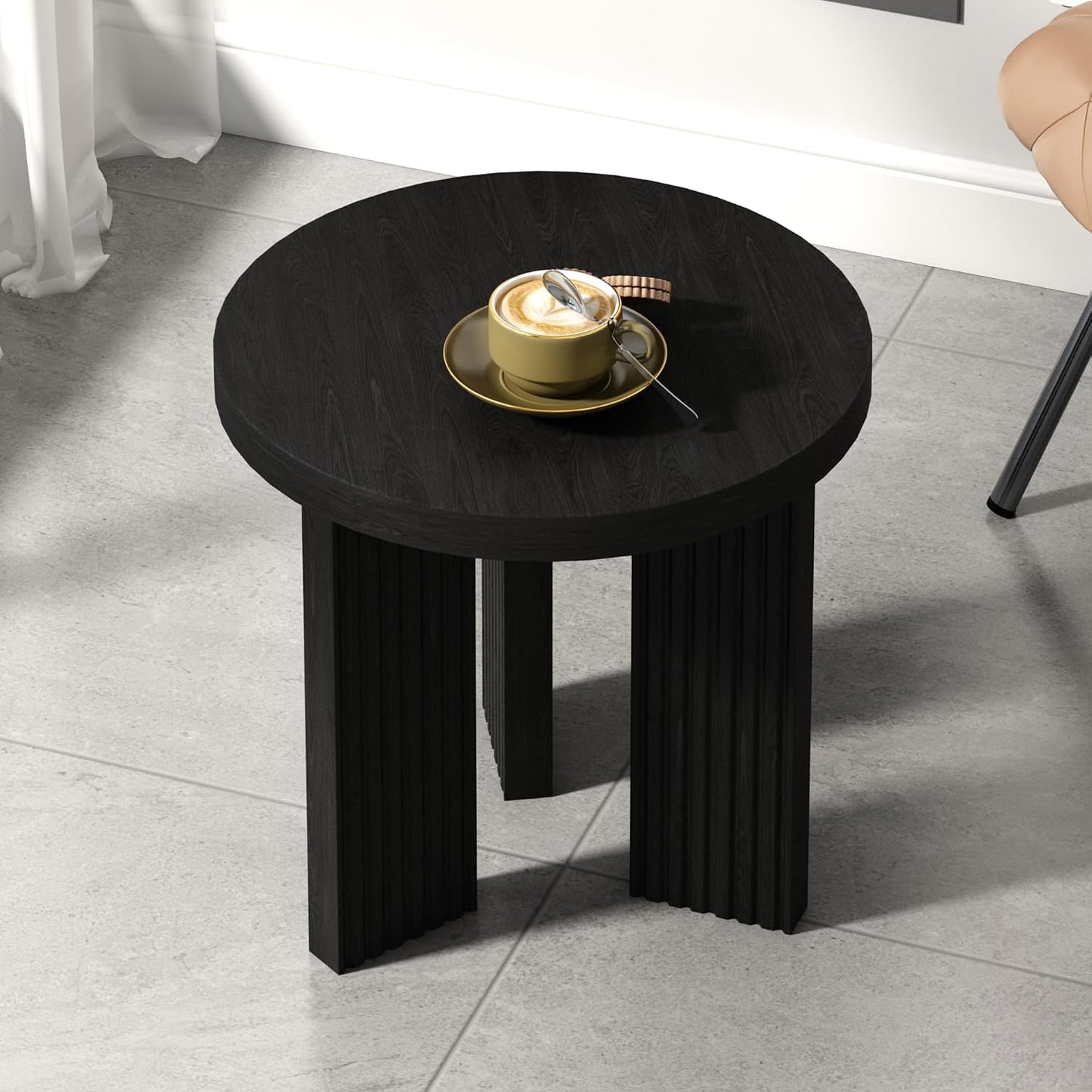 Small Round Side Table, 17.52" Coffee Table with Smooth Thick Mesa, Circle End Table with X Shaped Stable Legs, Accent Tea Table for Living Room, Office, Black