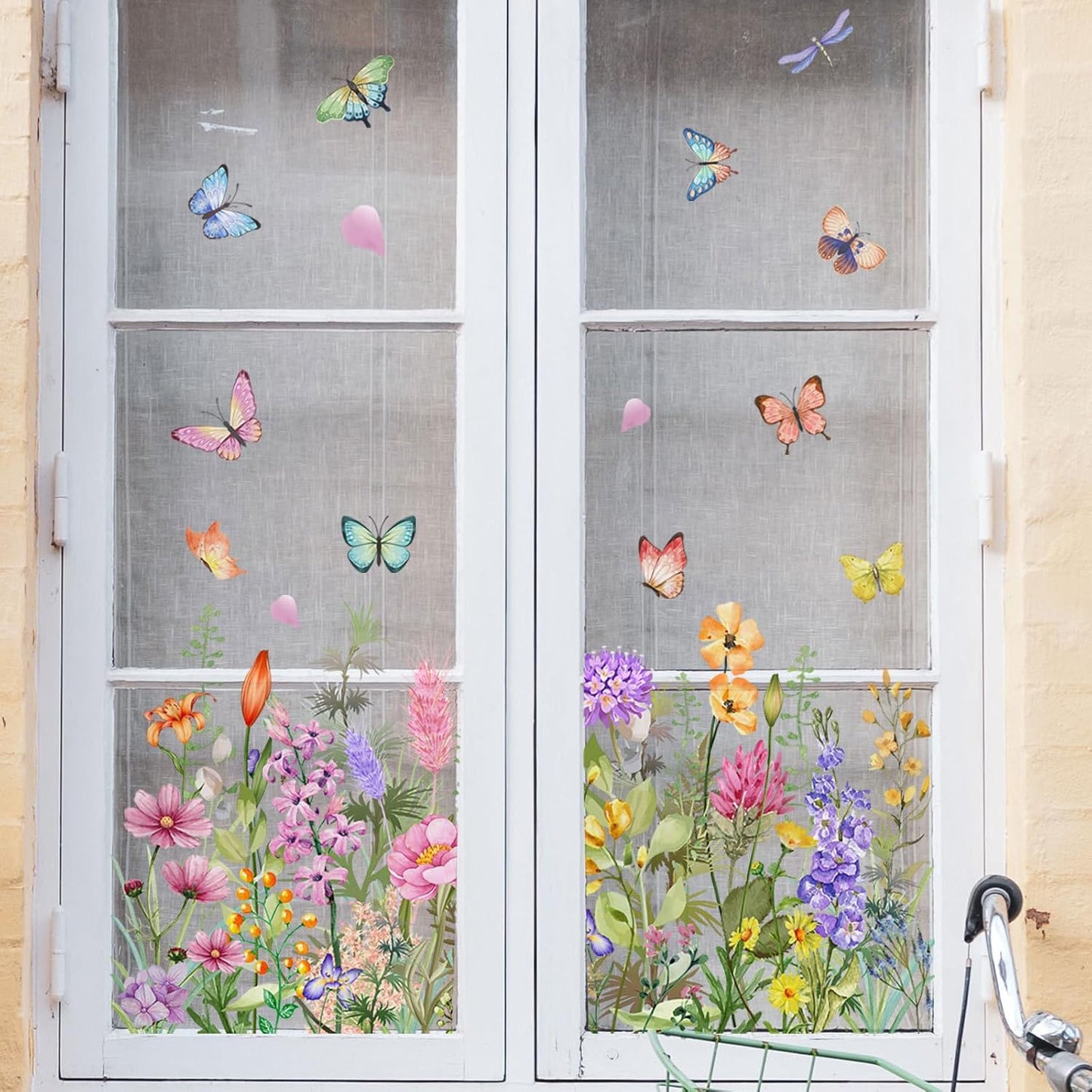 Mirbuy Wildflower Butterfly Window Decals, Colorful Garden Floral Window Clings for Home Decor