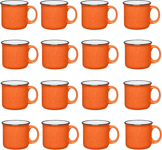 Set of 16 Ceramic Campfire Mugs – 15 Oz, Orange – Coffee & Tea Cups for Home, Work, Travel, Camping – Customizable, Great for DIY, Events, Companies