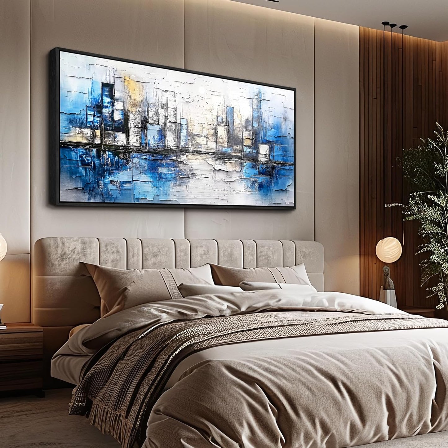 ZUITINGHUA Black Framed Canvas Wall Art For Living Room Large Wall Decor For Office Bedroom Decorations Blue Landscape Pictures Abstraction Paintings Artwork Aesthetic Mural Home Decor 30x60 In