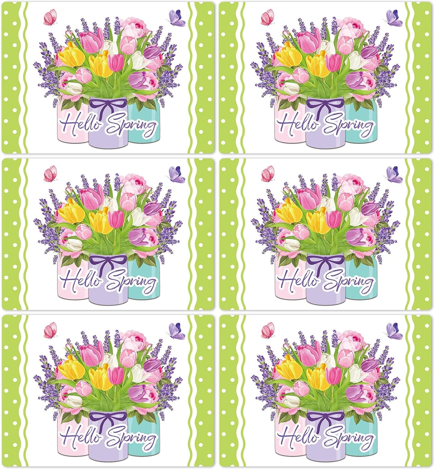Spring Placemats Set of 6 Easter Plastic Table Mats Tulip Place Mats Washable Vinyl Flower Vase Spring Table Decoration for Indoor Outdoor Party Kitchen Dining