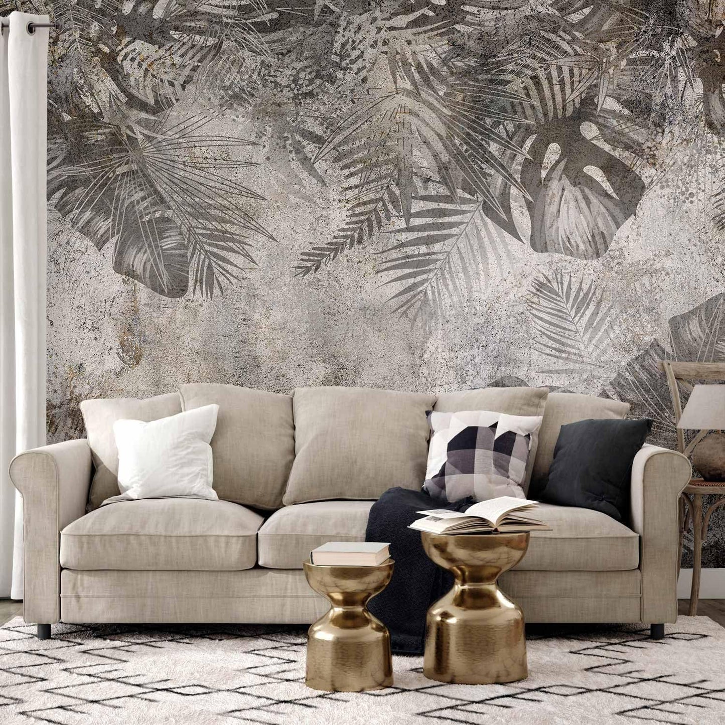 artgeist Wall Mural Tropical Leaves 177x124 in - XXL Non-Woven Wallpaper Fleece Wall Decor Photo Print Picture Image Design Landscape Palms Leaves Monstera Grey b-C-0825-a-a