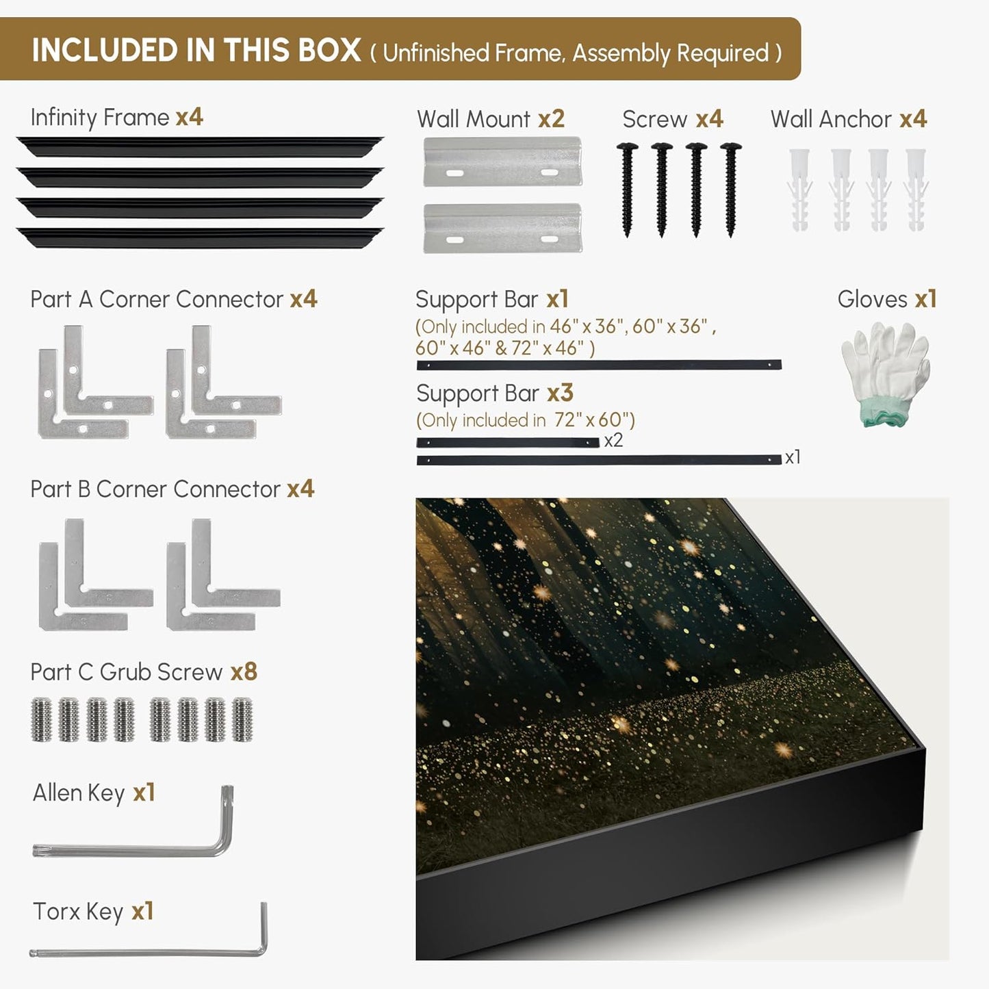 SIGNWIN 36"x46" Extra Large Framed Wall Art Magical Firefly Forest at Twilight, Enchanted Nature Scene for Home Living Room Bedroom Decor (Frame Assembly Required)