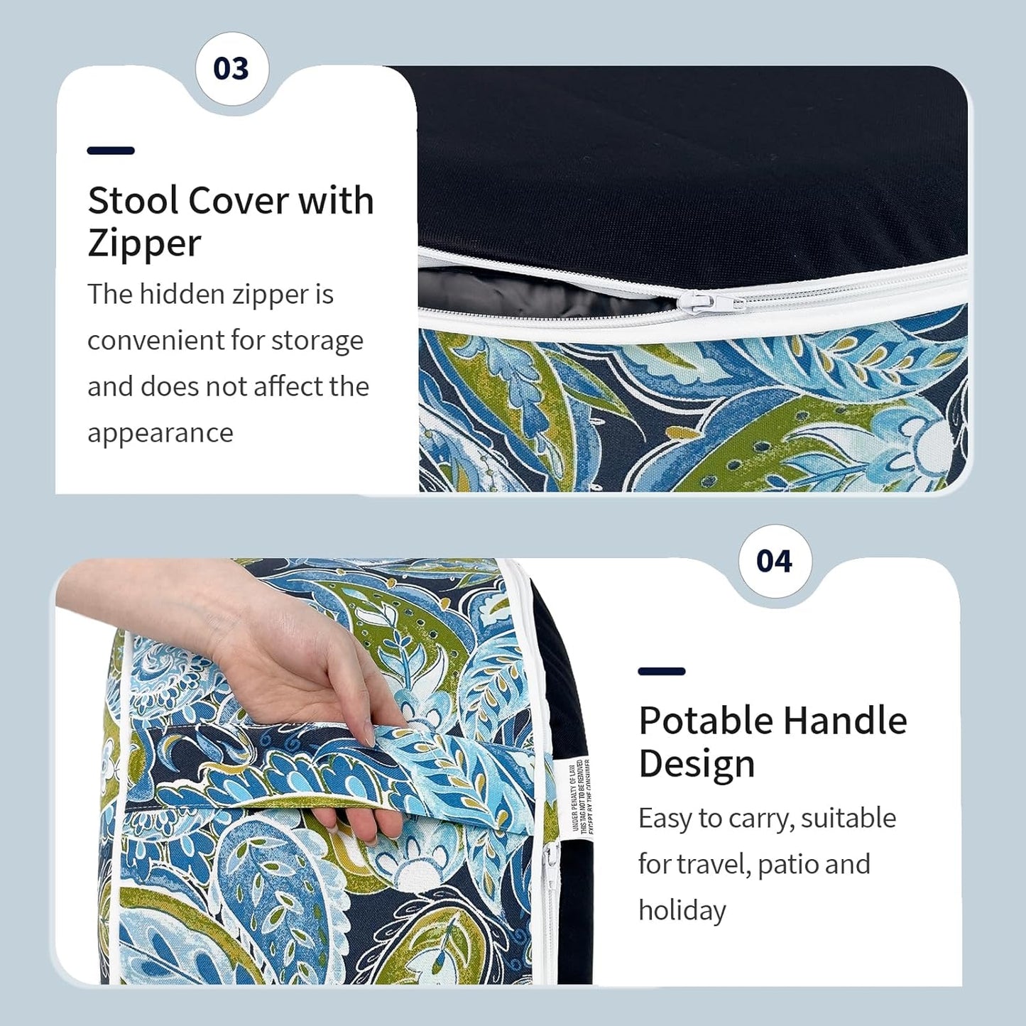 Inflatable Ottoman Stool D31 xH14 for Outdoor/Indoor Use, Water Repellent Patio Foot Rest with Portable Handle,Round Pouf Ottoman Suitable for Garden,Deck and Camping - Paisley Lapis Green