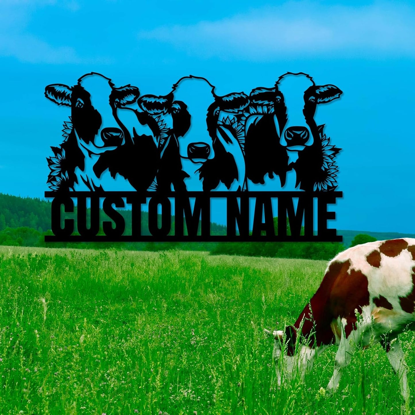 Custom Metal Sign, Personalized Last Name Wall Art, Farm Customized Metal Wall Decor for Wedding, Cow Plaque Decor for Farmhouse Living Room Indoor/Outdoor Wall Hanging