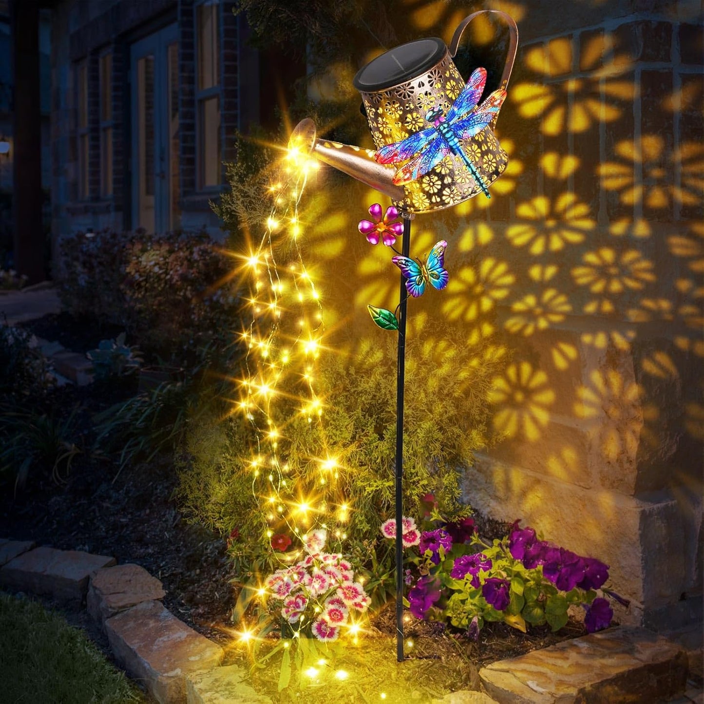 Solar Lights Outdoor Decorative, 39.4'' Metal Solar Watering Can Lights with Dragonfly, Waterproof Garden Stake Lights for Yard Lawn Patio Pathway Landscape, Gardening Gifts for Mom Grandma Women
