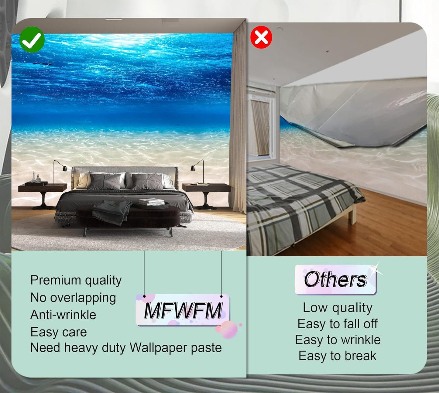 Undersea Landscape Wall Mural Deep Sea Natural Wallpaper for Bedroom Living Room (Not Peel n' Stick)