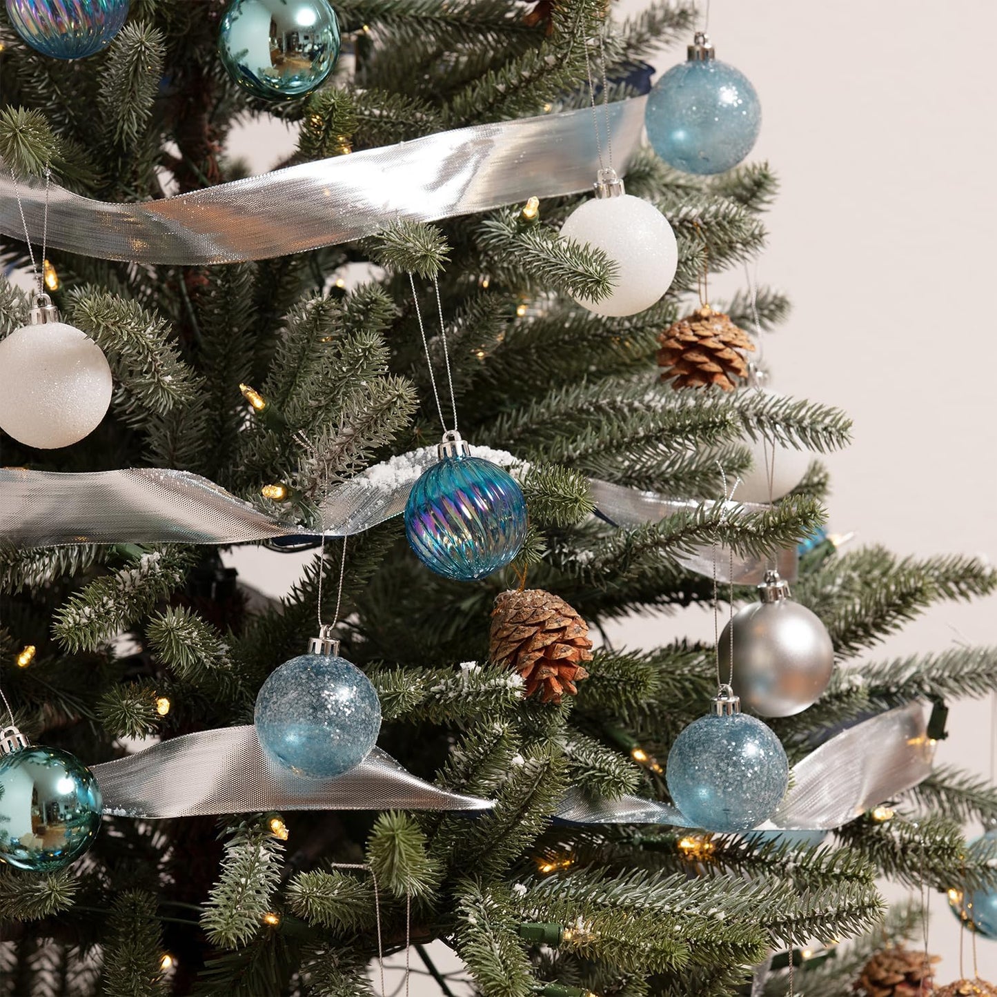 Every Day is Christmas Ornaments, Shatterproof Christmas Tree Ornament Set, Christmas Balls Decoration 50 Count (2.24"/57mm, Blue Silver)