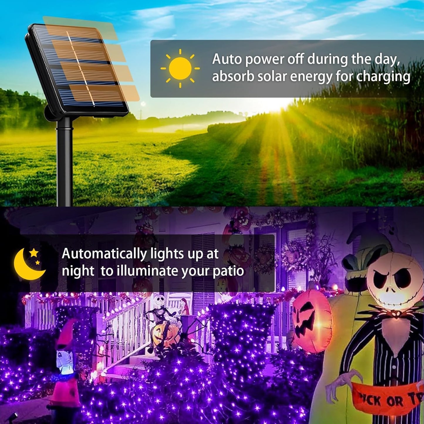 2 Pack Solar String Lights Outdoor, 200 LED Extra-Long 78 FT Solar Lights Outdoor with 8 Lighting Modes, IP65 Waterproof for Halloween, Garedn, Xmas, Balcony, Wedding, Party (Purple)
