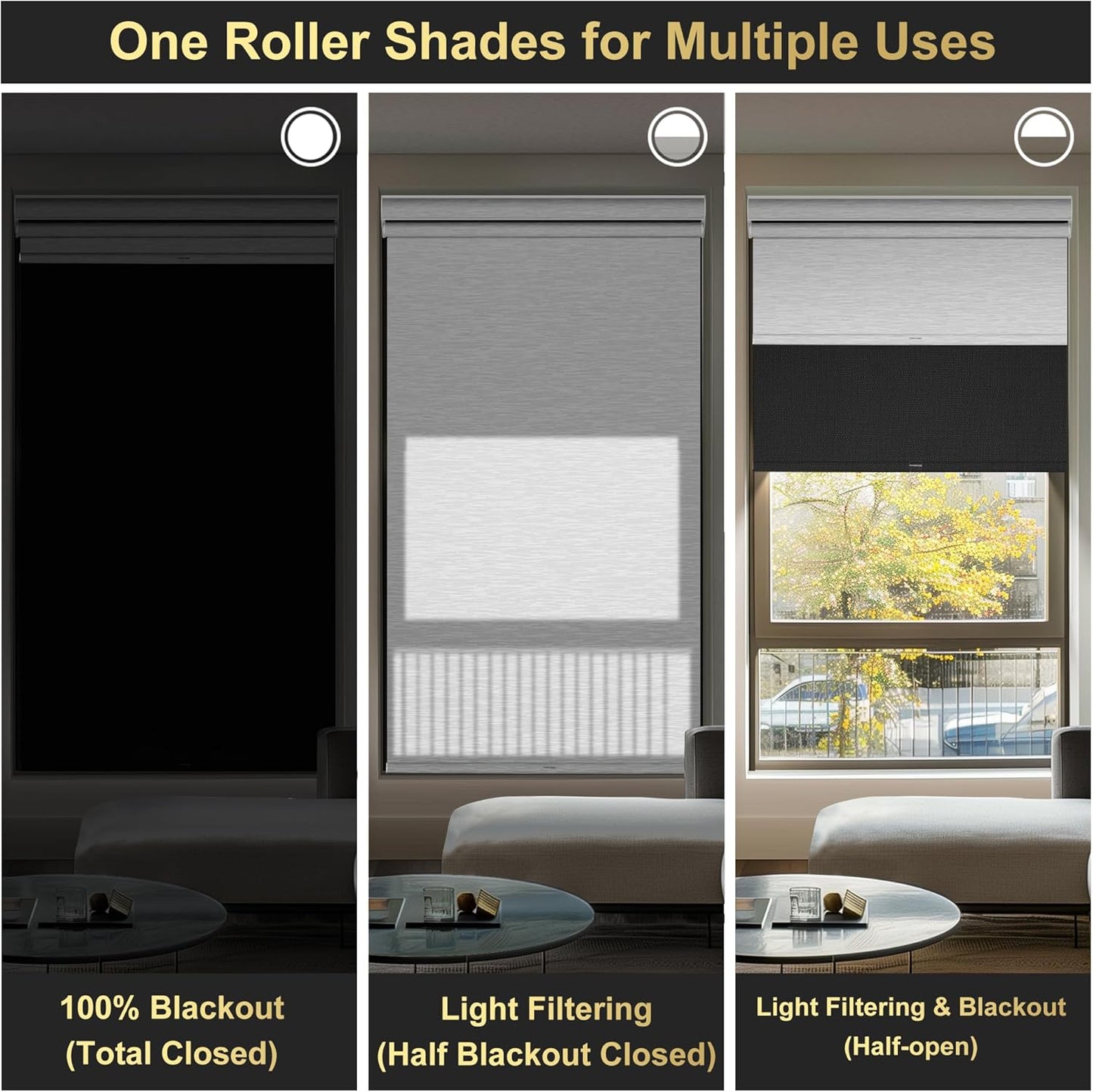 BERISSA Dual Roller Shades with Cassette Valance, Blackout and Light Filtering, Day and Night Shades for Home Office Doors, Linen Black and White, 68x36