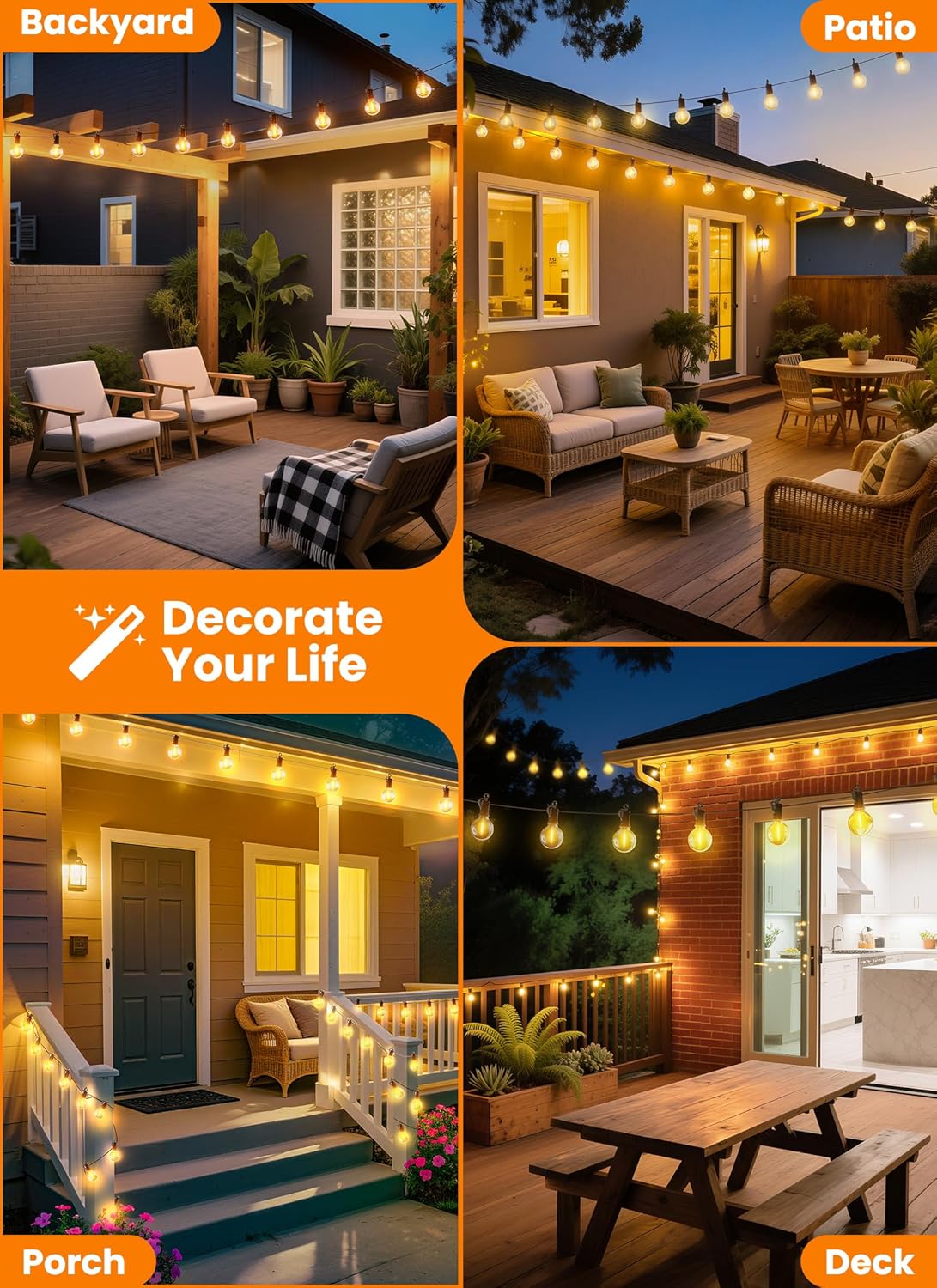 LED Outdoor String Lights, 150FT 75+2 Shatterproof Bulbs Outdoor Patio Lights, IP65 Waterproof Connectable Hanging Outside Light for Backyard, Porch, Deck, Balcony, 2200K