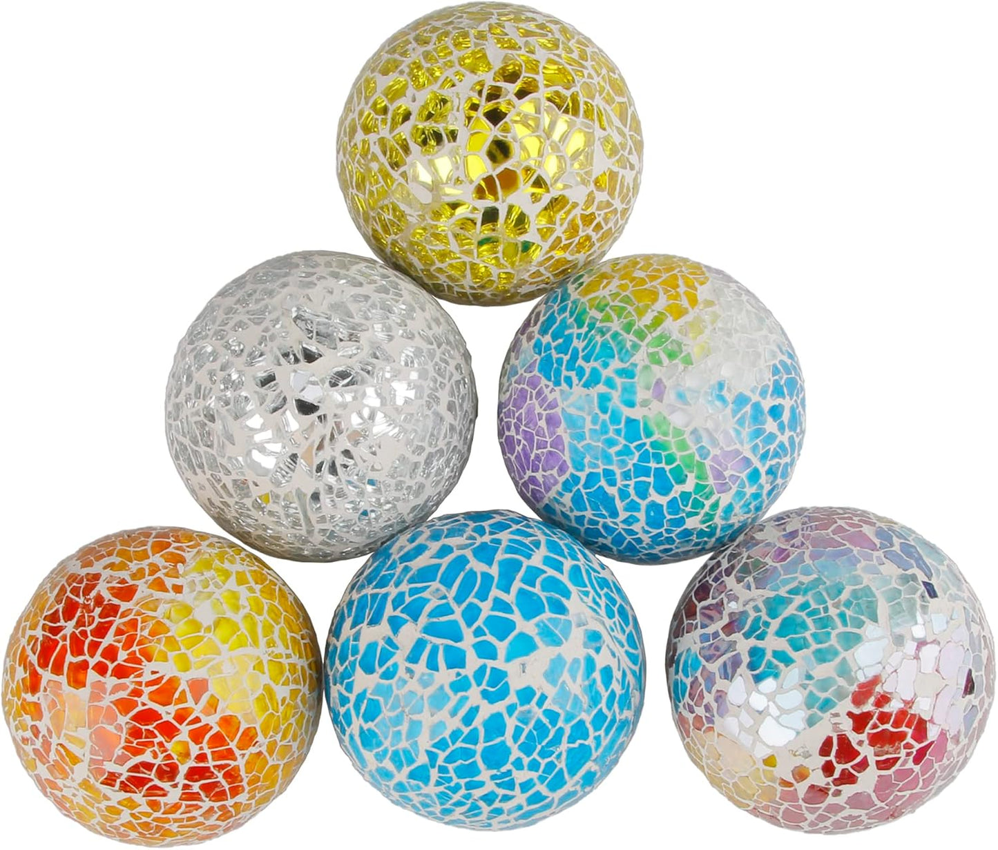 6pcs 2.36in Mosaic Glass Sphere Ball Decorative Mosaic Glass Orbs Mosaic Deco Balls for Bowls Vases Table Centerpiece Deocr