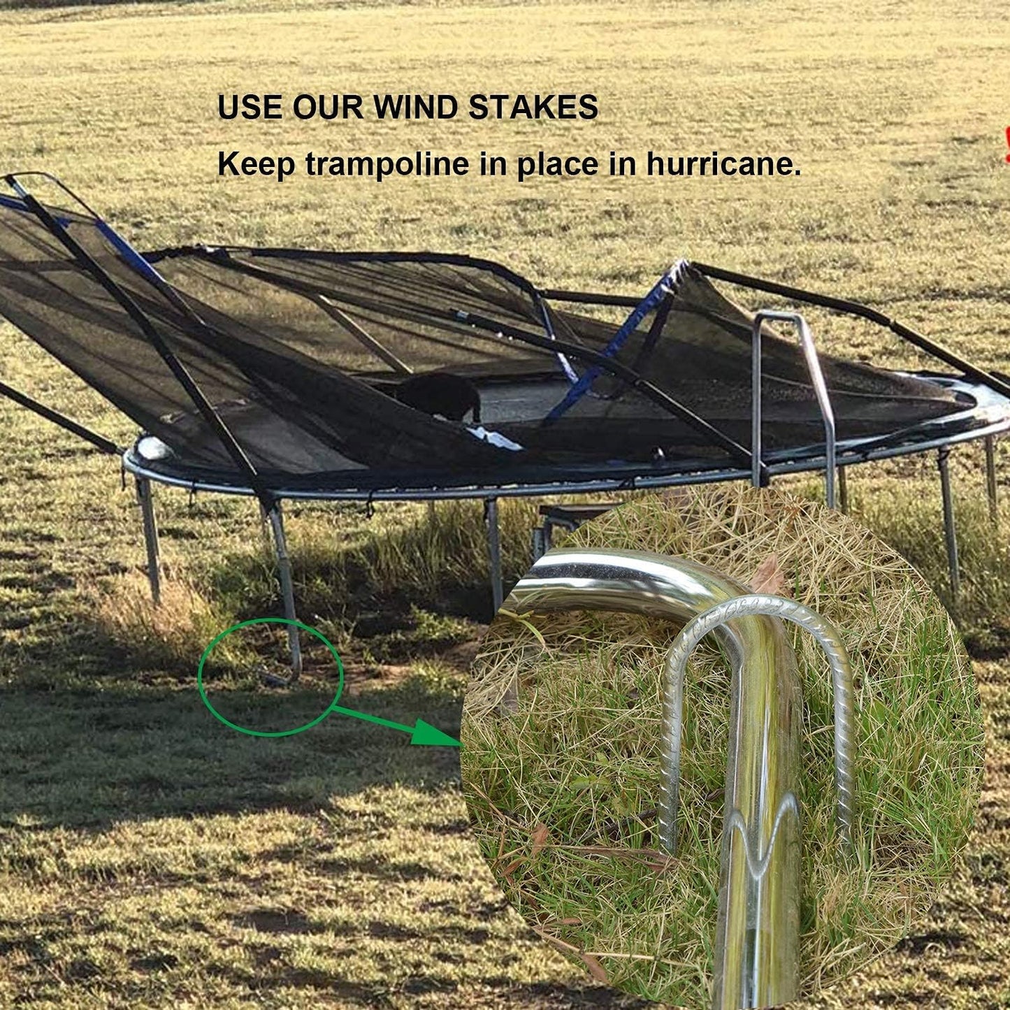 AAGUT 12 Inch Trampoline Stakes 6 Pack 3/8" U Shaped Rebar Ground Anchors Heavy Duty High Winds Galvanized Steel Trampolines Accessories for Swing Set, Camping, Soccer Goal, Huge Garden Decoration