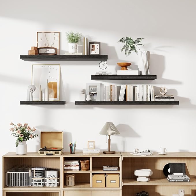 55 Inch Floating Shelves, 11.6 Inch Deep Floating Shelves for Wall, Floating Shelf with Invisible Brackets, Deep Shelves for Bathroom, Bedroom, Living Room, 1 Pack, Black