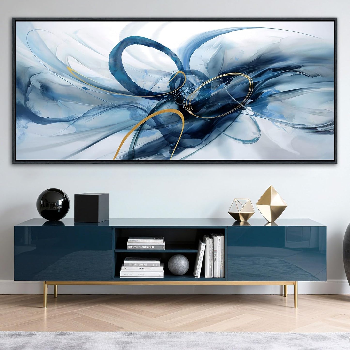 XLSJERST Abstract Wall Decor Living Room - 86x39 Inches Modern Canvas Wall Art Blue and White Picture Artwork for Office Bedroom Home Decoration