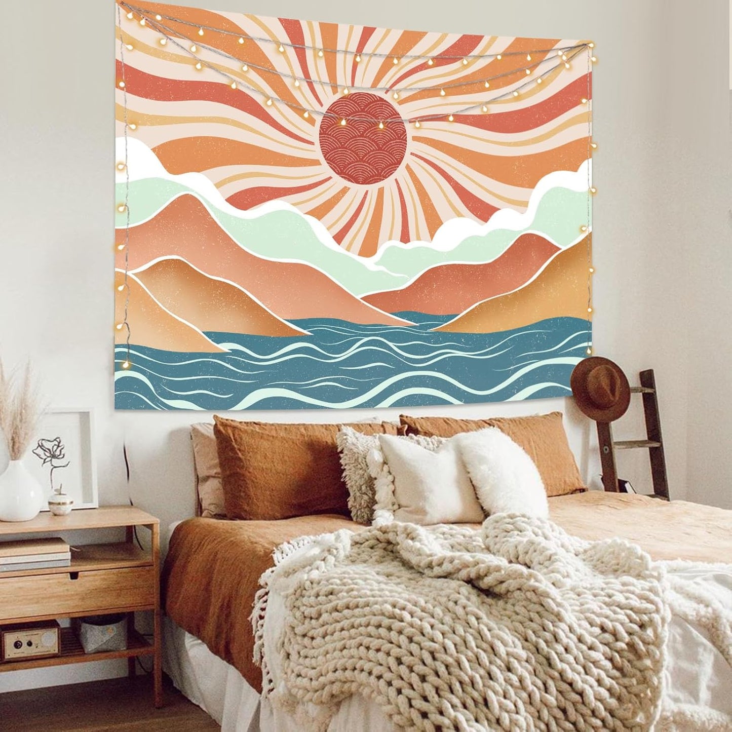 Lunerfex Boho Sun Tapestry Sunset Wall Tapestry, Mountain Tapestries for Bedroom 80s Tapestries Wall Hanging for Bedroom Living Room Decor Boho-2 44"x60"