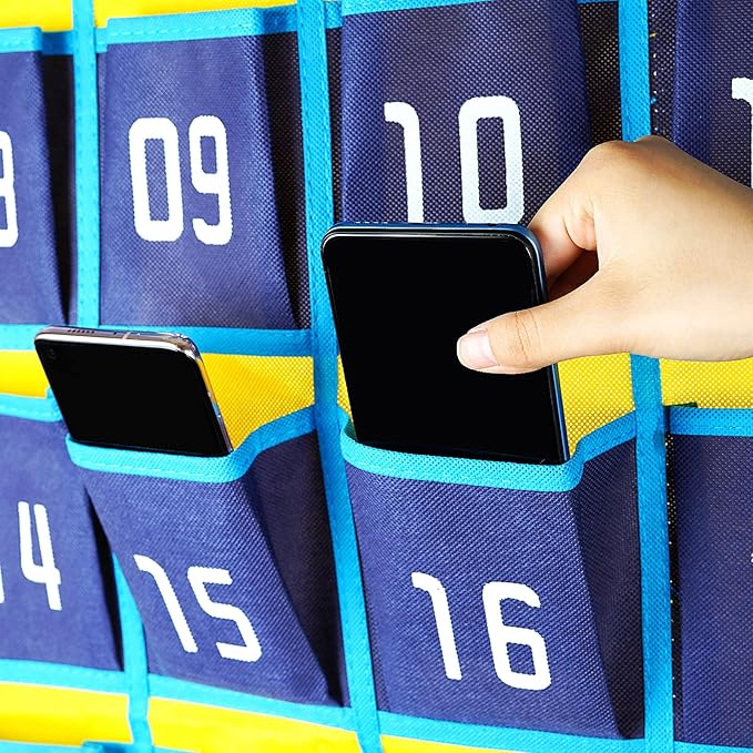 Loghot Classroom Accessories Closet Pocket Chart for Cell Phones Holder Wall Door Hanging Organizer (36 Pockets Blue)
