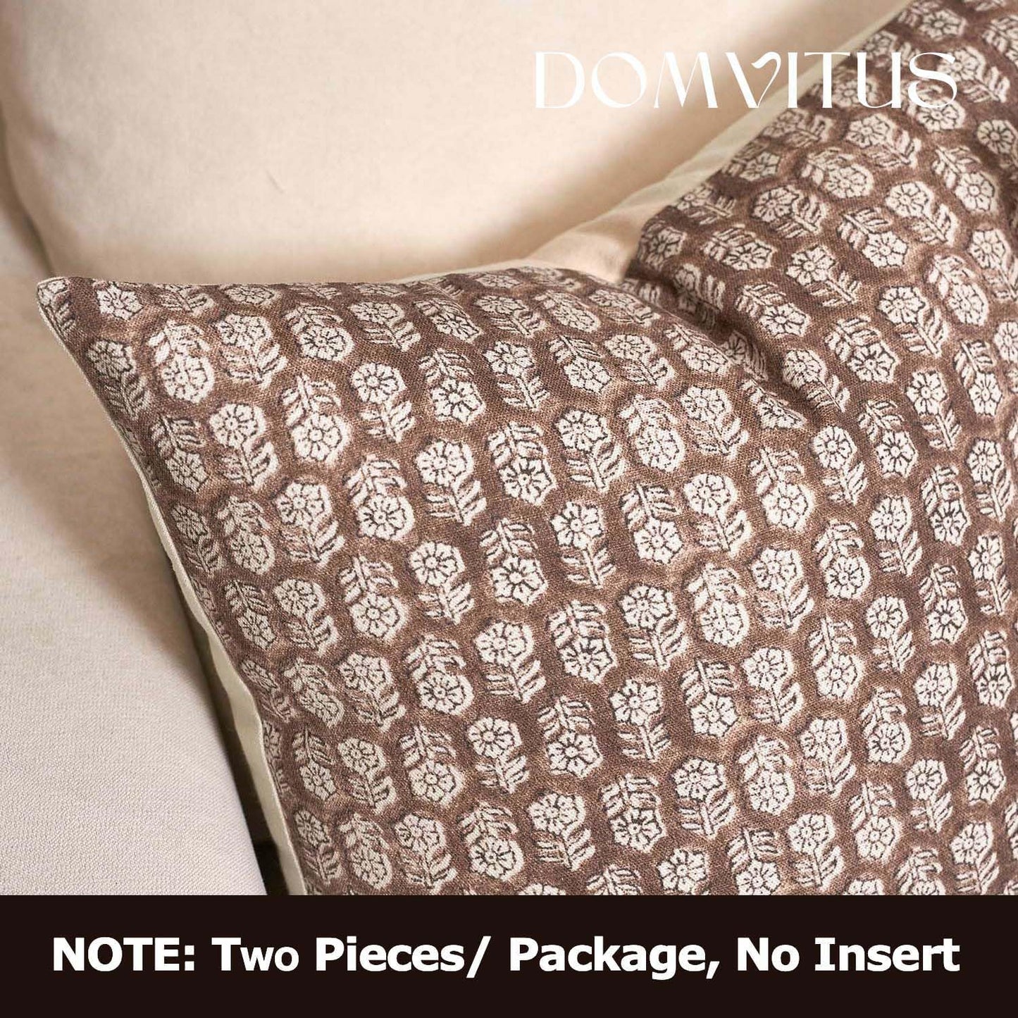 DOMVITUS Floral Pillow Covers Set of 2, 24x24 Pillow Covers, Floral Print Neutral Accent Decorative Pillow Covers for Living Room, Bed, Cognac Brown