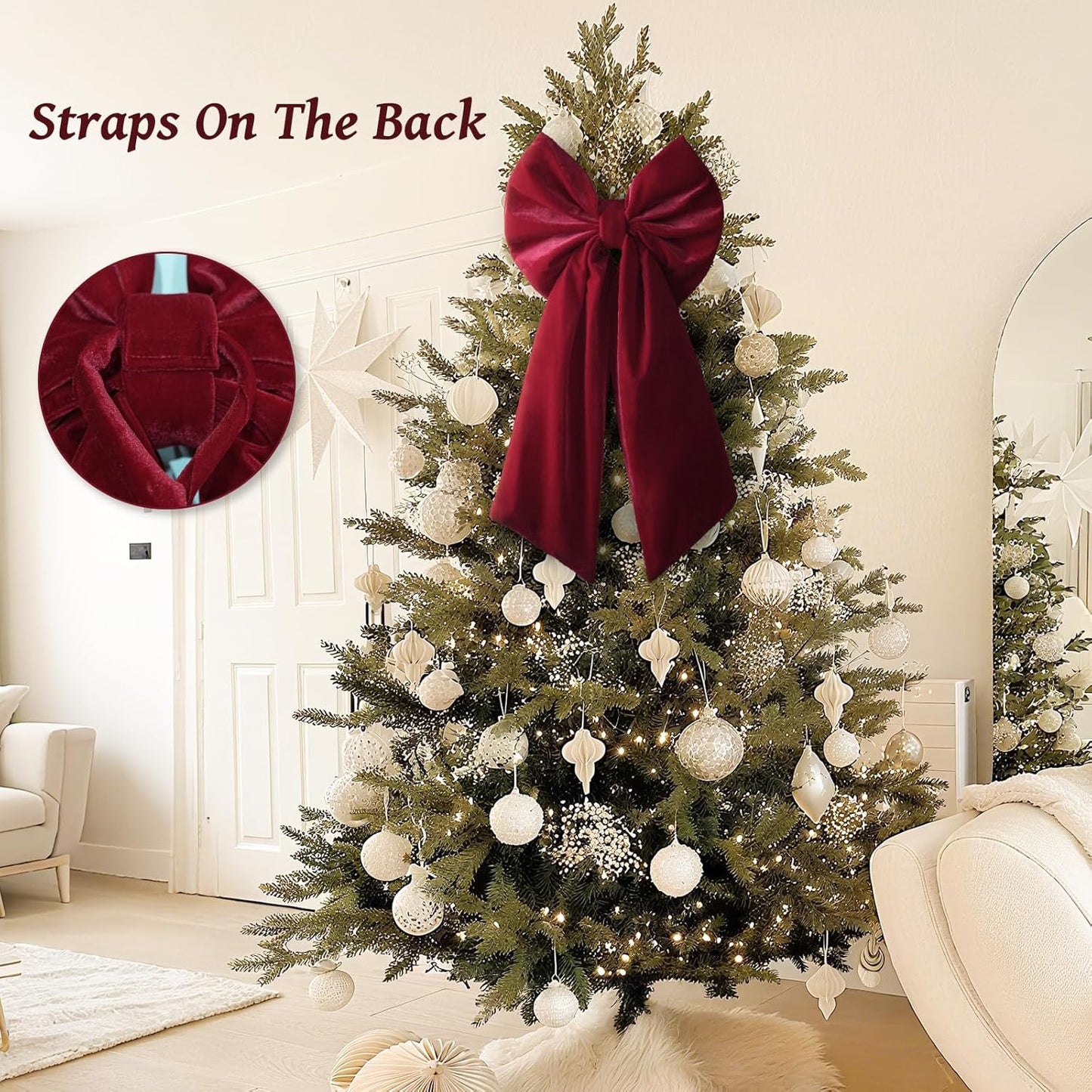 Christmas Decorations - Christmas Bows - 36x18 Inches Large Red Velvet Christmas Tree Topper - Burgundy Ribbon Gift Bows - Xmas Decor for Indoor Outdoor Home Wreaths Mantle Front Door Porch Wedding