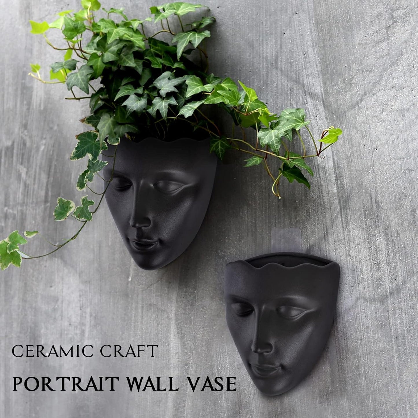 GDYOOSHOW 6.7" Tall Hanging Planter Wall Flower Pot for Garden Balcony Indoor or Outdoor (Black Resin)