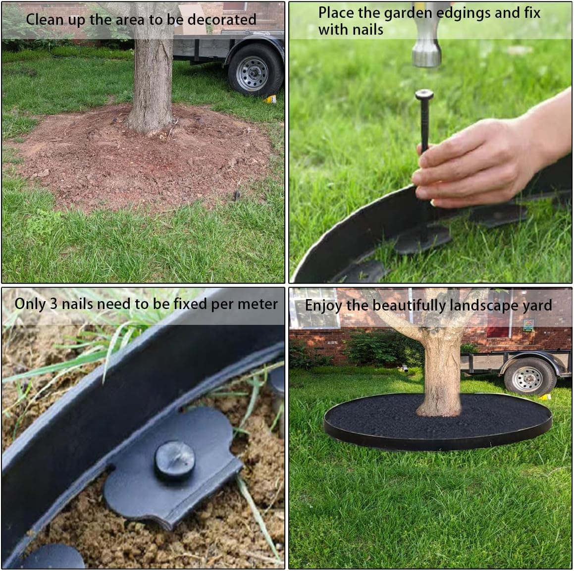 49FT Landscape Edging, 4 in Tall Garden Edging Borders with 75 Spikes,Flexible No Dig Lawn Edging Plastic Borders for Garden, Flower Beds, Pavement-Black