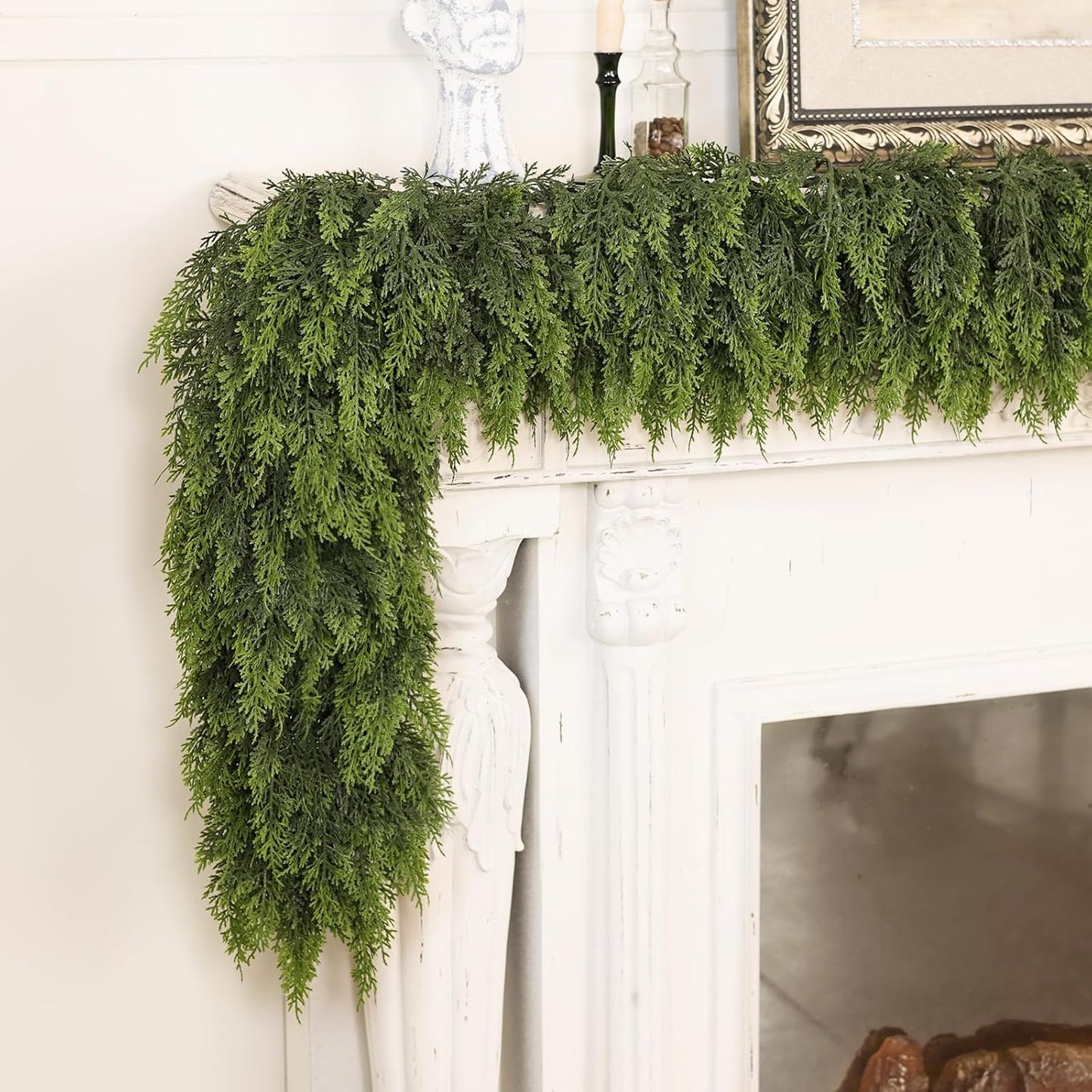 5FT Real Touch Cedar Garland - Artificial Christmas Garland Fake Green Faux Thick and Lush Pine Needles Garlands for Table Fireplace Mantle Holiday Home Indoor Outdoor Decor (1PCS)