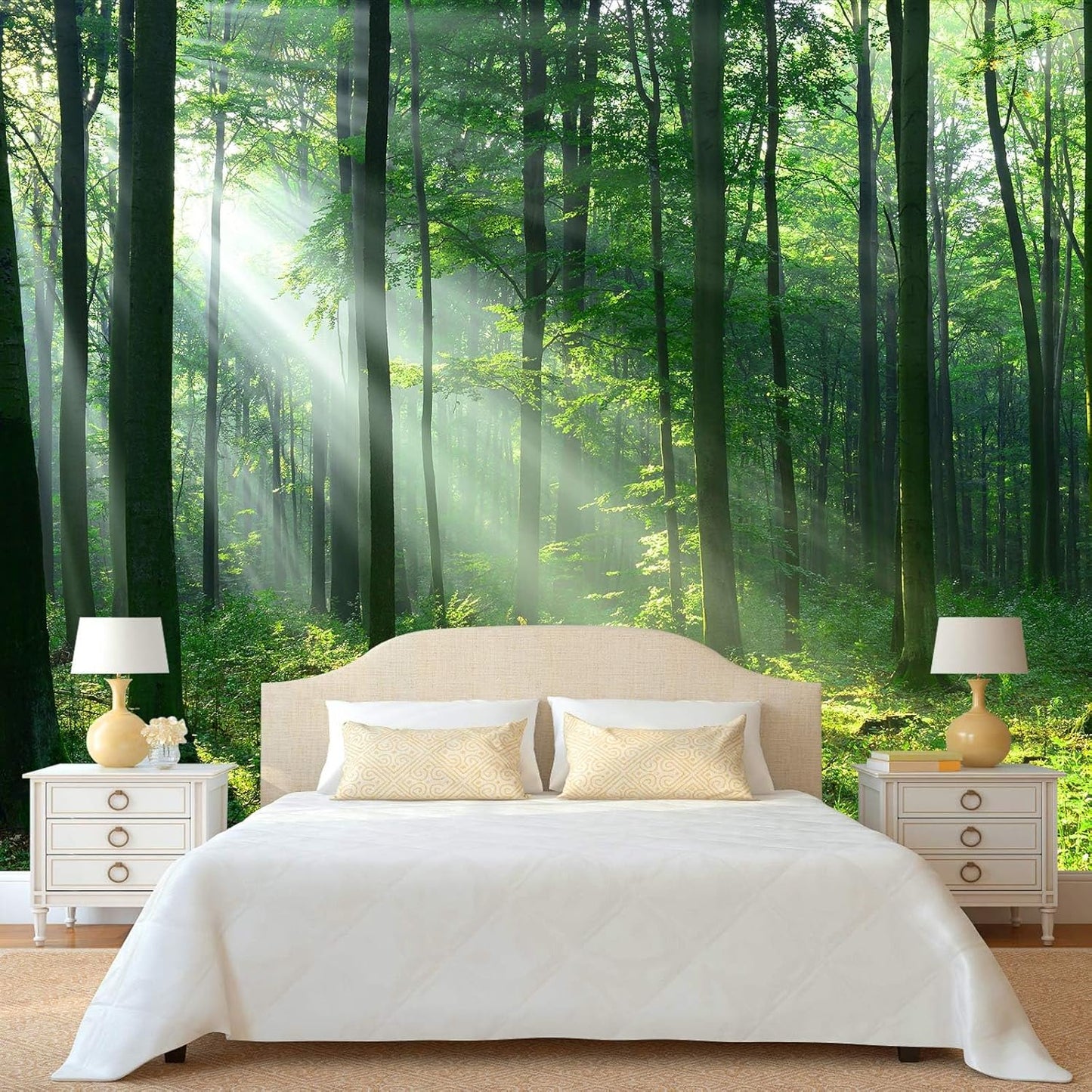 WFBHUA-Green Woodland Wallpaper Mural Foggy Forest Tree Wallpaper Nature Landscape Wall Murals for Bathroom Living Room (Not Peel and Stick)