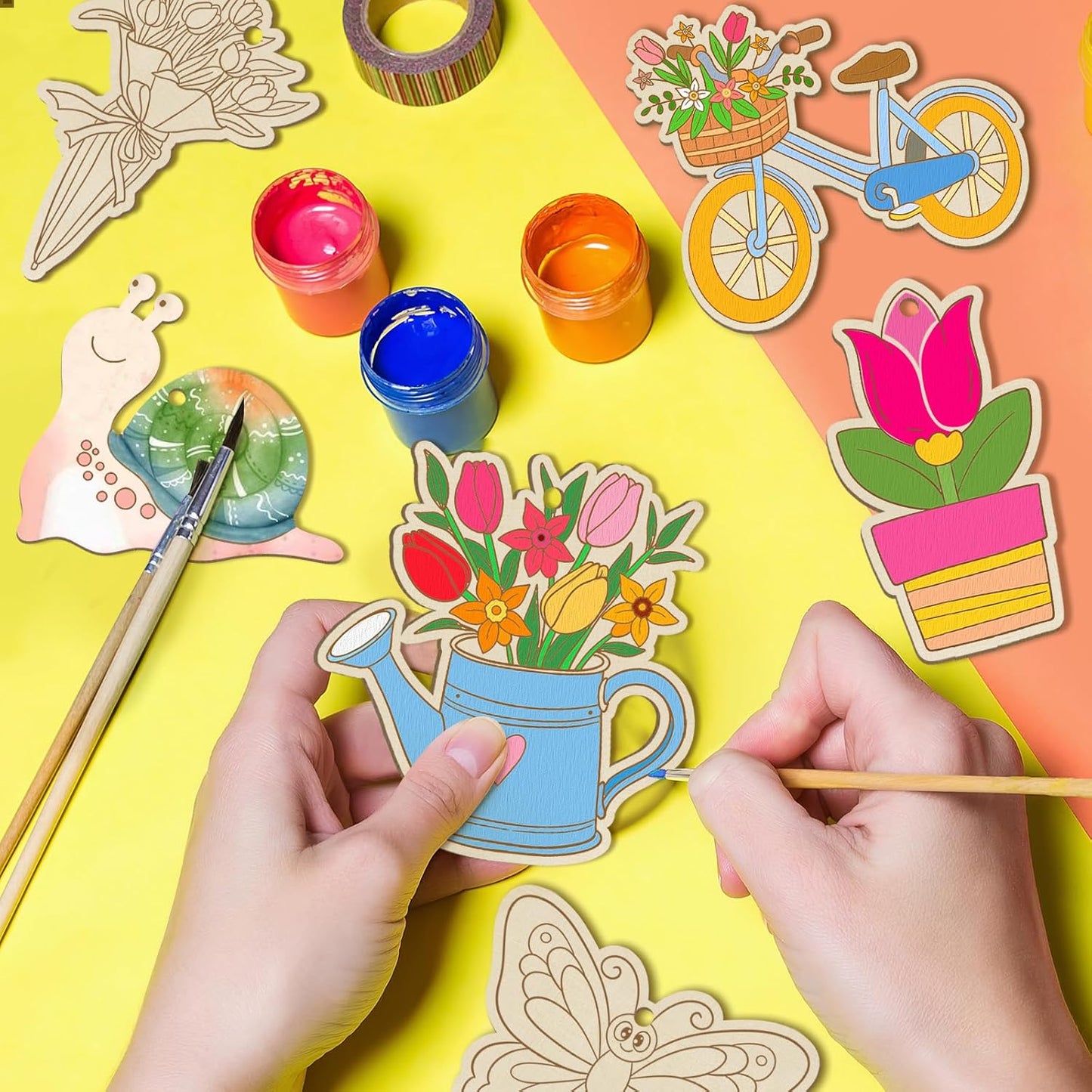 80PCS Wooden Spring Ornaments to Paint, 10 Styles DIY Blank Unfinished Wood Flower Cutouts Butterfly Ornament for Crafts Hanging Decorations, Cute Bee Flower Shape Home Decorations Gifts