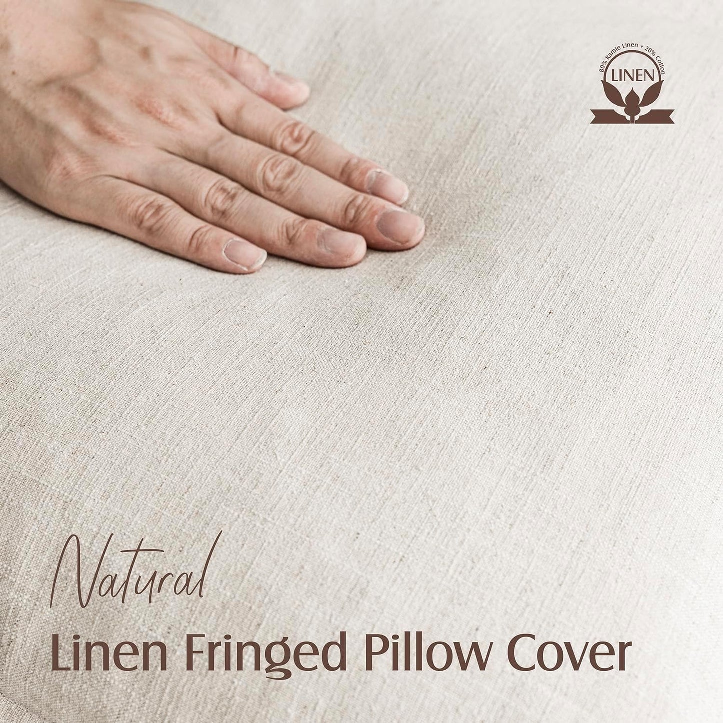 Foindtower Set of 2 Decorative Linen Fringe Throw Pillow Covers Cozy Farmhouse Boho Cushion Cover with Tassels Soft Accent Pillowcase for Couch Sofa Bed Living Room Home Decor 20×20 Inch Beige