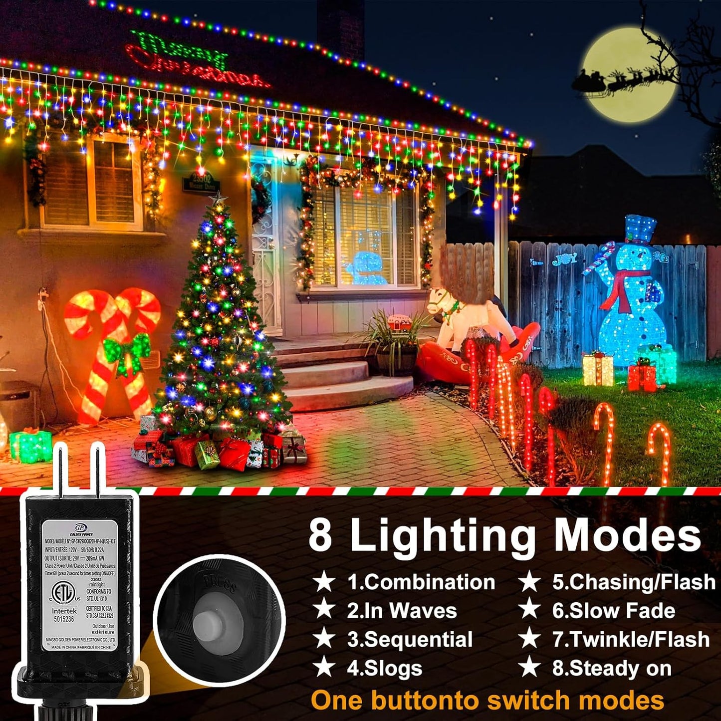 Christmas Lights Outdoor, 2 Pack Total 98FT 960 LED Ice Lights for Outside with 180 Drops 8 Modes Timer Memory, Plug in Waterproof for Holiday Eaves Yard Roof Party Christmas Decor (Multicolor)