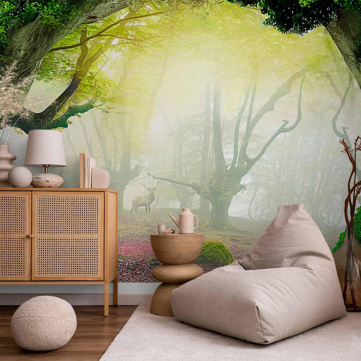 artgeist Wall Mural Nature 216x98 in - XXL Non-Woven Corner Wallpaper Fleece Angle Wall Decor Photo Print Picture Forest Trees Deer n-A-10067-a-a