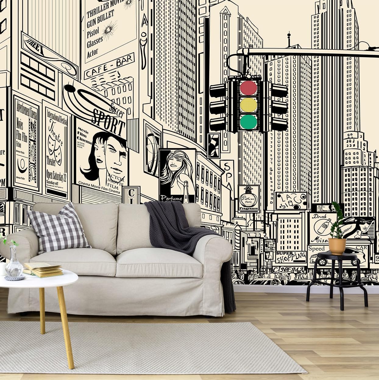 Vintage Yellow New York City Wall Mural Times Square Wallpaper for Bedroom Living Room(Not Peel and Stick)