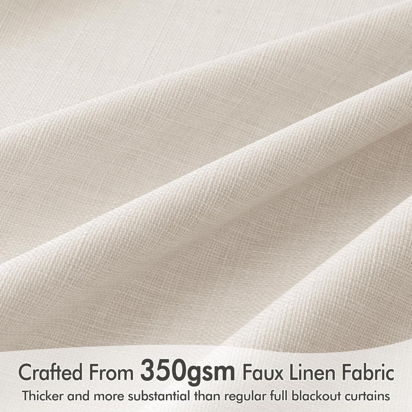 MIULEE 100% Blackout Curtains 84 Inch Long 2 Panels for Bedroom, Thick Luxury Faux Linen Black Out Curtain Room Darkening Back Tab Pleat Window Textured Drapes with Hooks for Living Room, Ivory