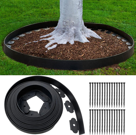 Landscape Edging 33FT, Garden Edging (4IN High) with 30pcs Spikes, Plastic Lawn Edging Flexible for Garden Flower Beds Tree Surrounds Yard Pathway, Black