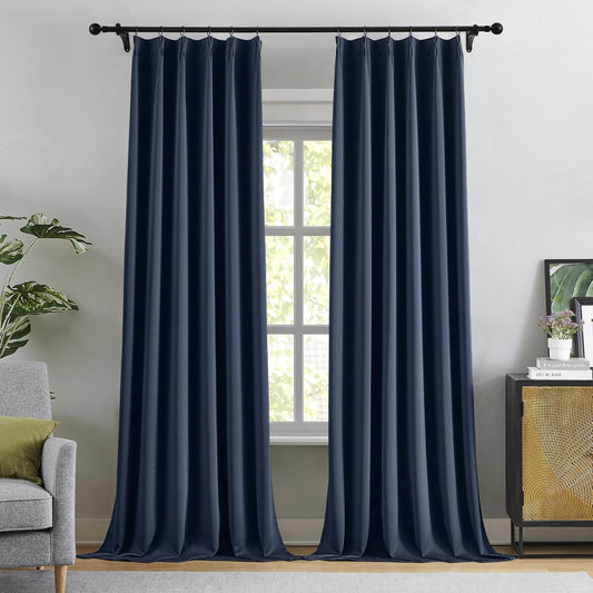KangBang Navy Blue Room Darkening Curtains 108 Inches Long, Pinch Pleat Light Blocking Elegant Modern Patriotic Nautical Decor for Living Room Boys Bedroom, 40”Wx108”L,2 Panels