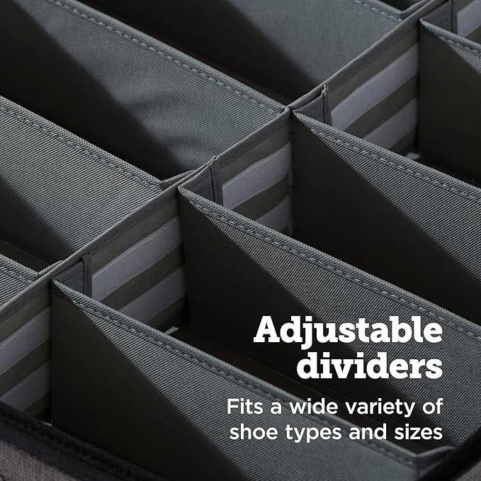 storageLAB Slim Under Bed Storage Containers, Closet Organizers with Sturdy Handles for Clothes, Comforters, and Accessories, Use Under or at the End of the Bed - 2 Pack, Adjustable Dividers, Grey