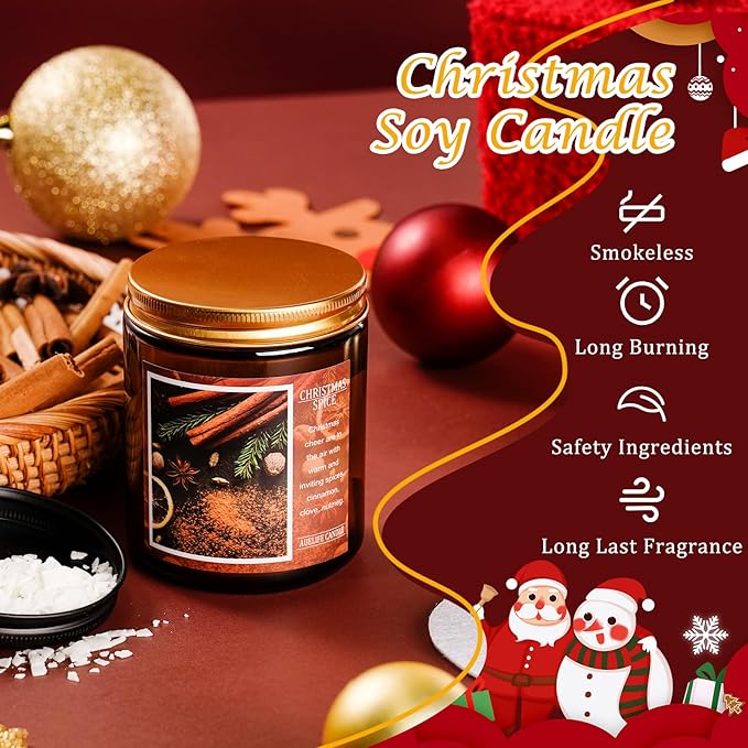 Christmas Candle Set | 4Pack Scented Candles Holiday Candle Gifts - Soy Candles Home Scented, Xmas Gift for Women and Men - Scents of Christmas Tree/Spice/Cookies/EVE