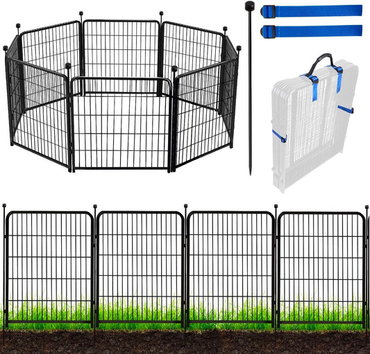 ADAVIN Tall Garden Fence Animal Barrier, 54 in(H) Dog Fence Outdoor for Yard, Wide Door Low Threshold 8 Panels Total 17.7 Ft(L) Dog Fencing,Temporary Fences for Medium/Large Pets（No Gate）