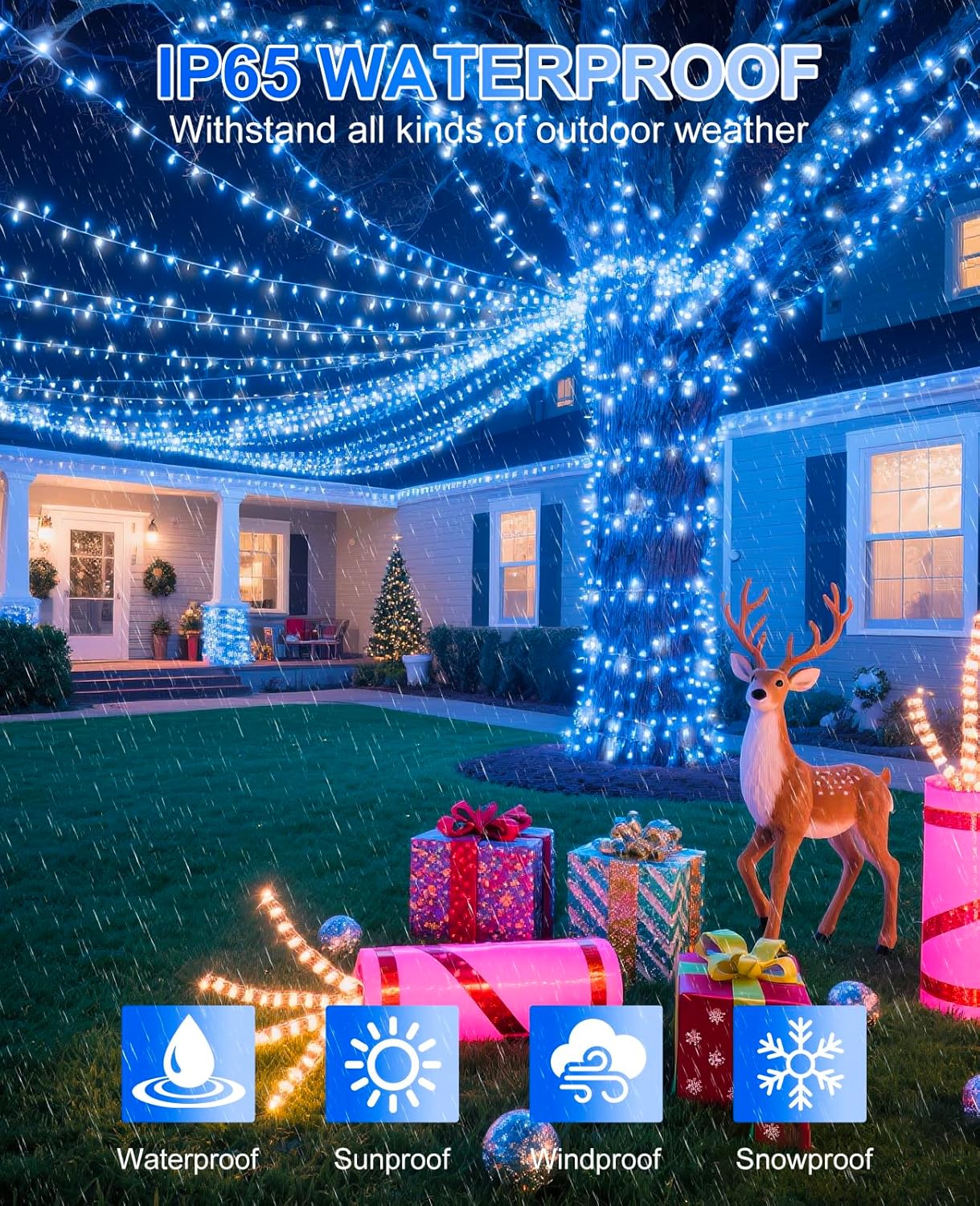 Christmas Lights Outdoor, 157FT 480 LED Christmas Tree Lights Waterproof, 8 Modes Plug in Fairy String Light for Indoor Bedroom Garden Patio Porch Xmas Party Decorations, Blue White