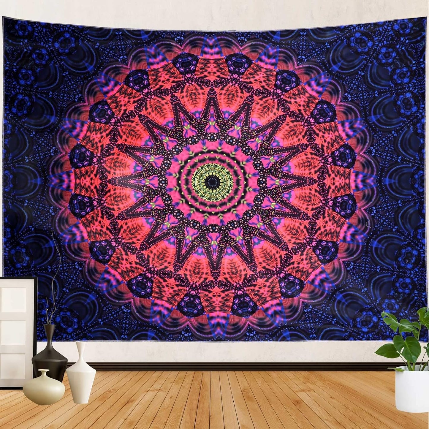ADDWel Blacklight Mandala Boho Tapestry Glow In The Dark, Black Light Bohemian Hippie Poster Wall Hanging for Bedroom Aesthetic Wall and Room Decor (30" x 40", Mandala)