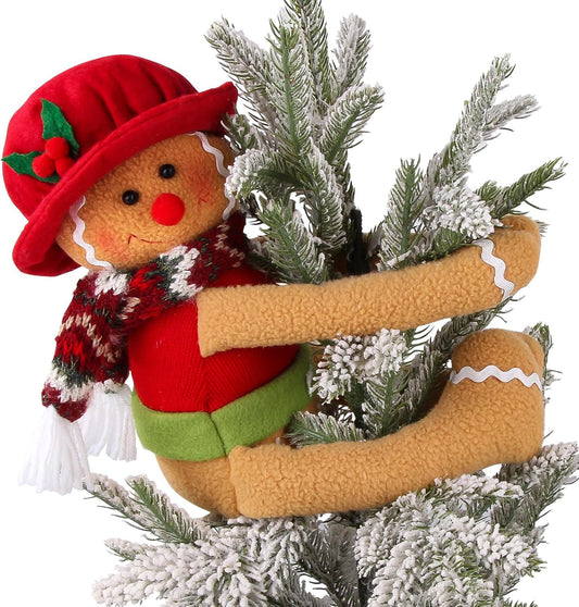 Gingerbread Christmas Tree Topper Decorations, Unique Funny Xmas Gingerbread Ornament Doll Plush Tree Hugger Decor for Wine Bottle Curtain Christmas Tree Ginger Bread Home Decor (Female Gingerbread)