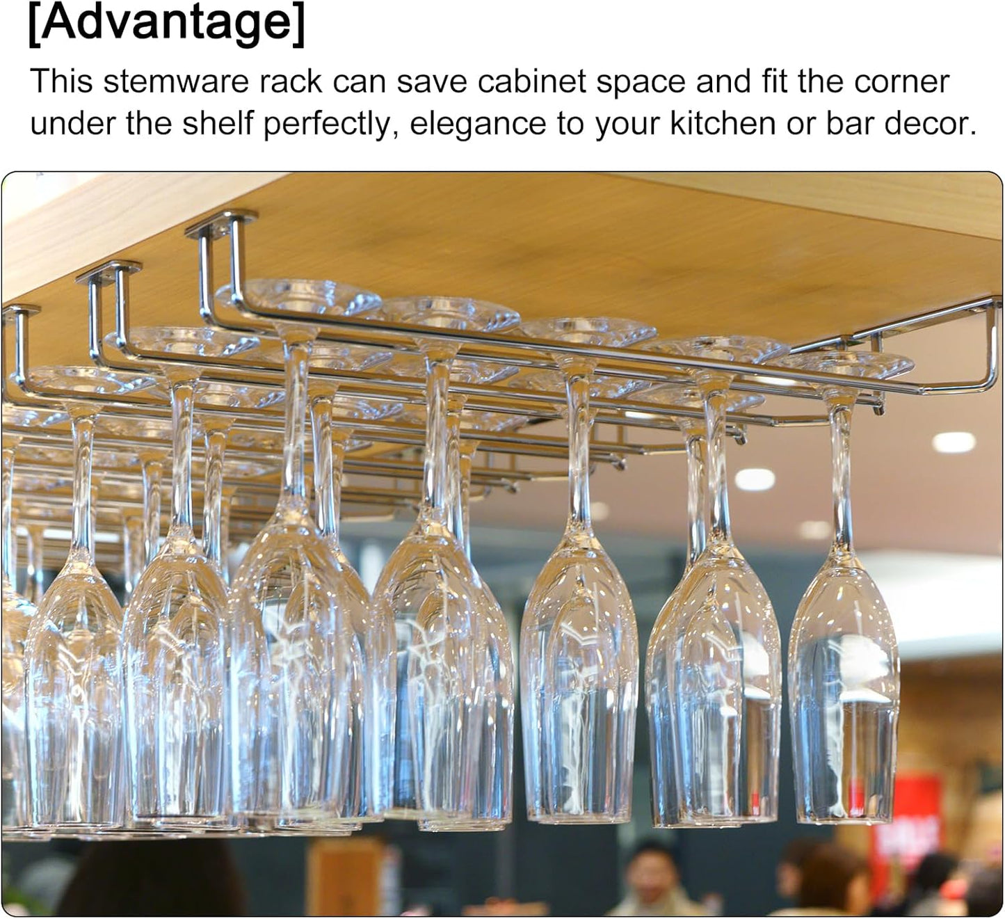 uxcell Wine Glass Rack Under Cabinet, 4Pcs 10-Inch Stemware Wine Glass Hanging Rack Stainless Steel Wine Glass Organizer Storage Hanger for 5.5mm Stemware Column, Black