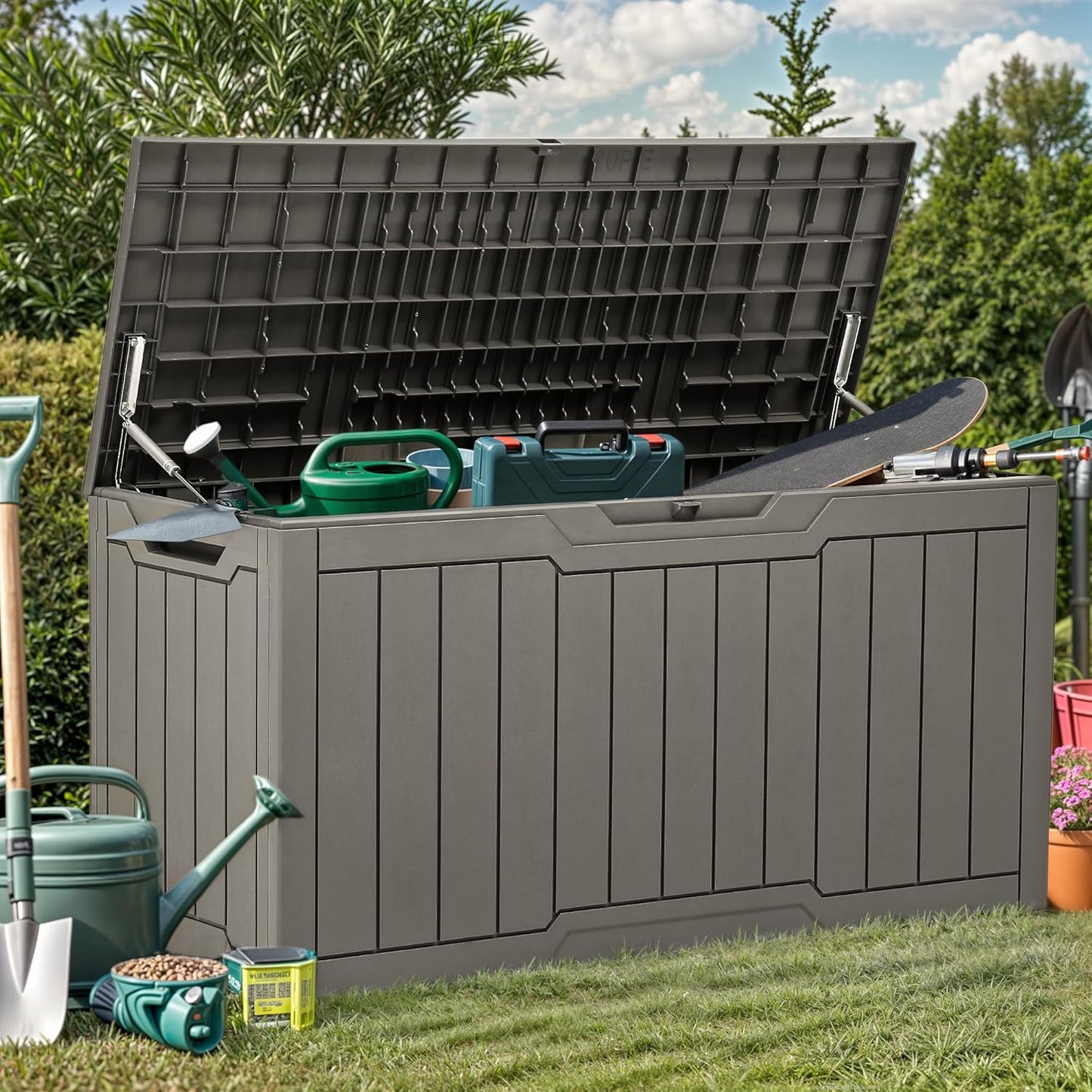 YITAHOME 80 Gallon Outdoor Storage Box, Large Water Resistant Resin Deck Box, Indoor Outdoor Lockable Storage Container for Patio, Garden, Cushions, Tools, Equipment (Taupe)