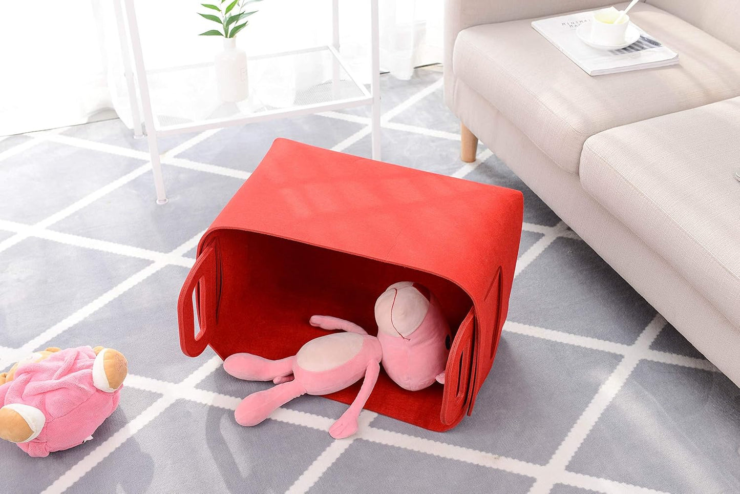 Minoisome Storage Basket Felt Storage Bin Collapsible& Convenient Box Organizer with Carry Handles for Office Bedroom Closet Babies Nursery Toys Laundry (Red, 15.7inch（L）×11inch（W）×10inch（H）)